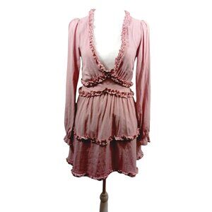 Mi Ami, Pink, Mini, Coquette Dress, Size Small. Ruffled A-line, Deep V Neckline